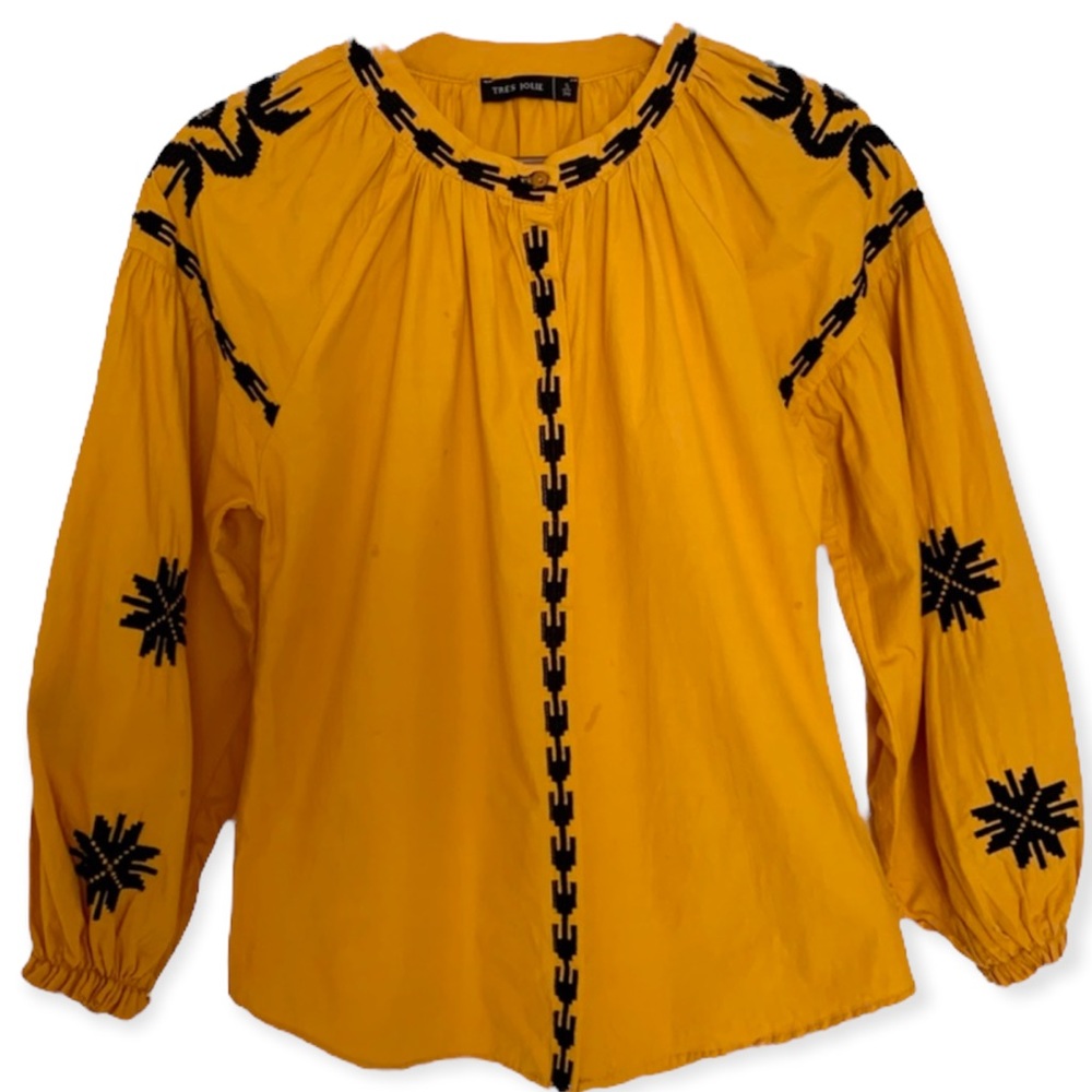 Women’s Puffy Sleeve Blouse Top Button Down Embroidered Unique cotton Shirt